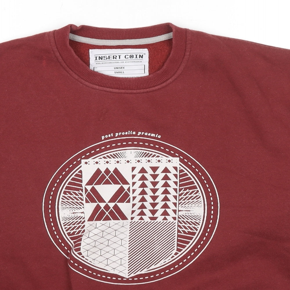 Insert Coin Womens Red Cotton Pullover Sweatshirt Size S Pullover - Unisex
