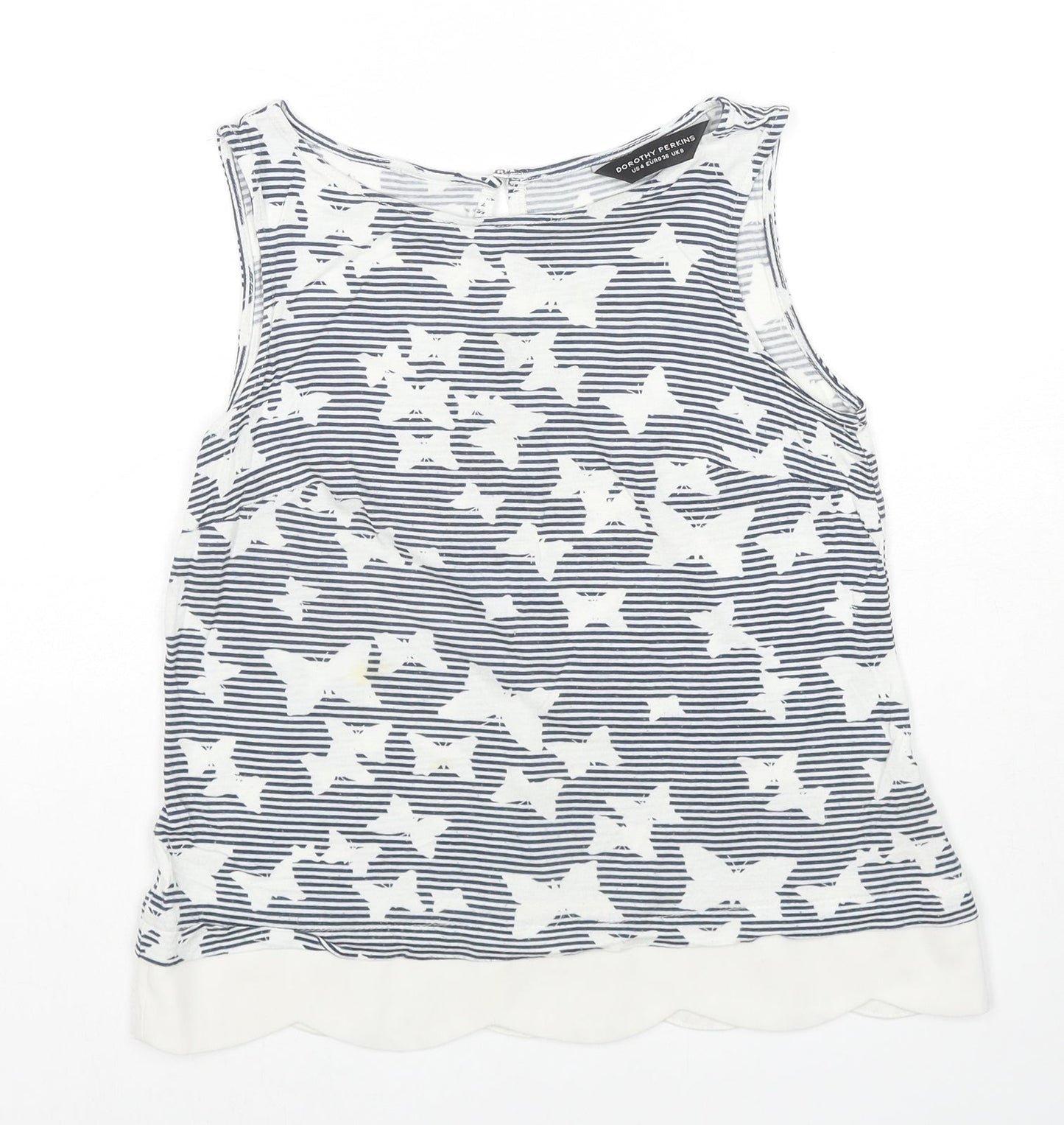 Dorothy Perkins Womens White Striped Viscose Basic Tank Size 8 Boat Neck - Butterflies