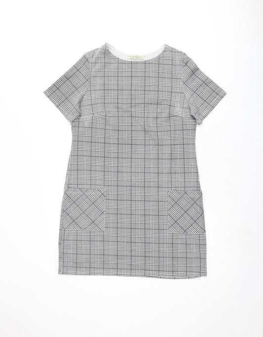 INNOCENCE Womens Grey Plaid Polyester Shift Size 10 Boat Neck Pullover