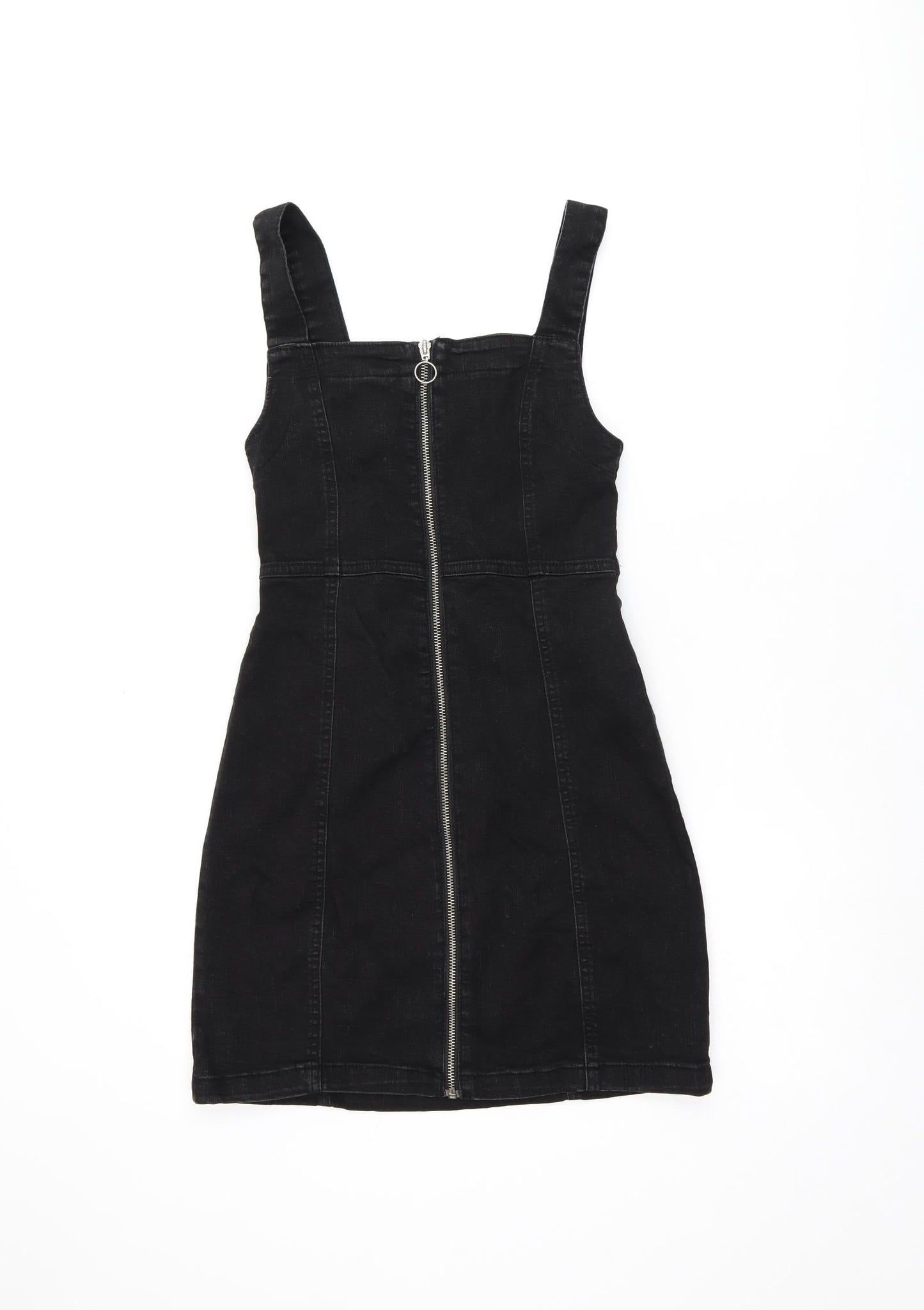 Denim & Co. Womens Black Cotton Pinafore/Dungaree Dress Size 6 Square Neck Zip - Pinafore