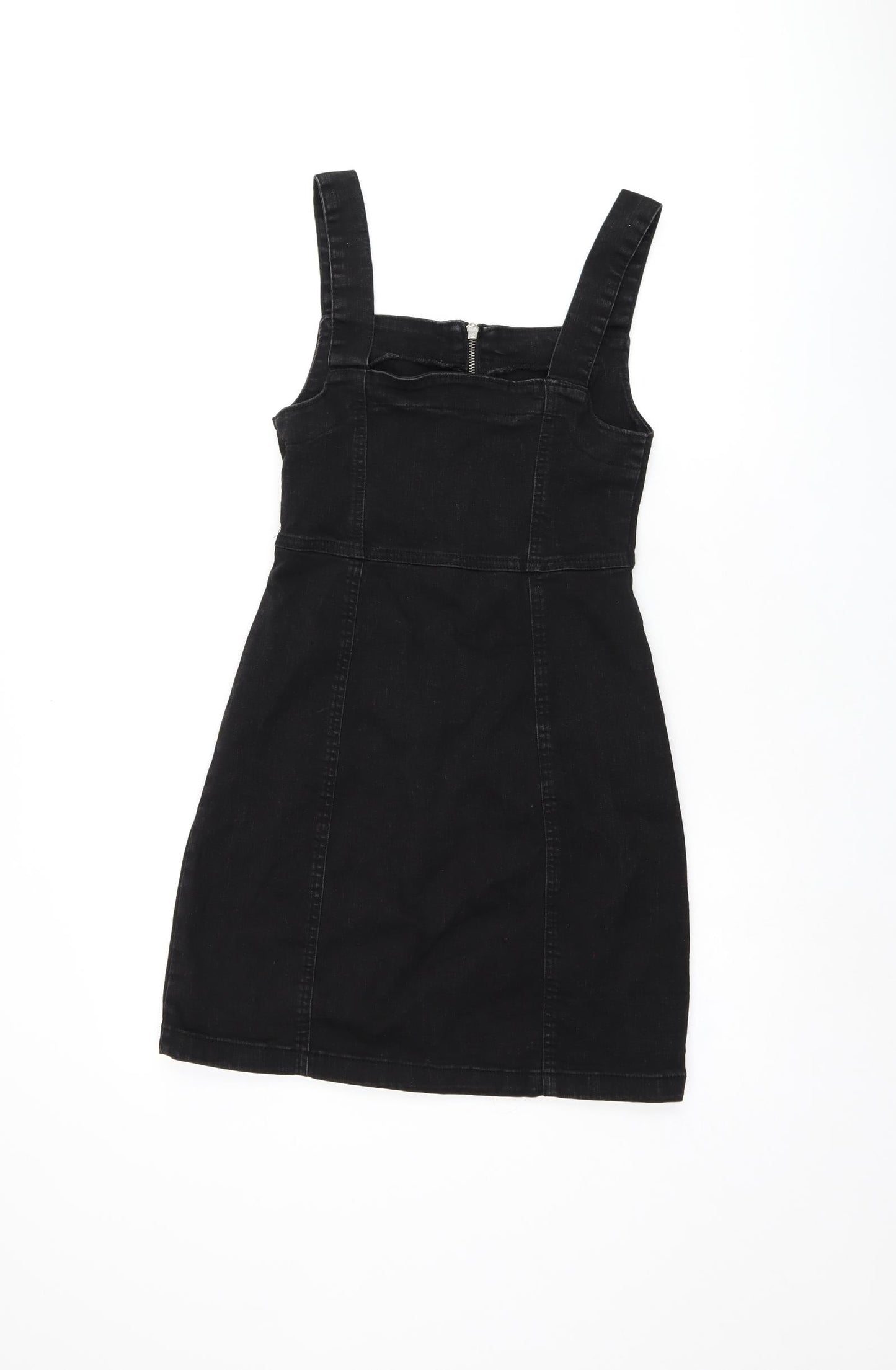 Denim & Co. Womens Black Cotton Pinafore/Dungaree Dress Size 6 Square Neck Zip - Pinafore
