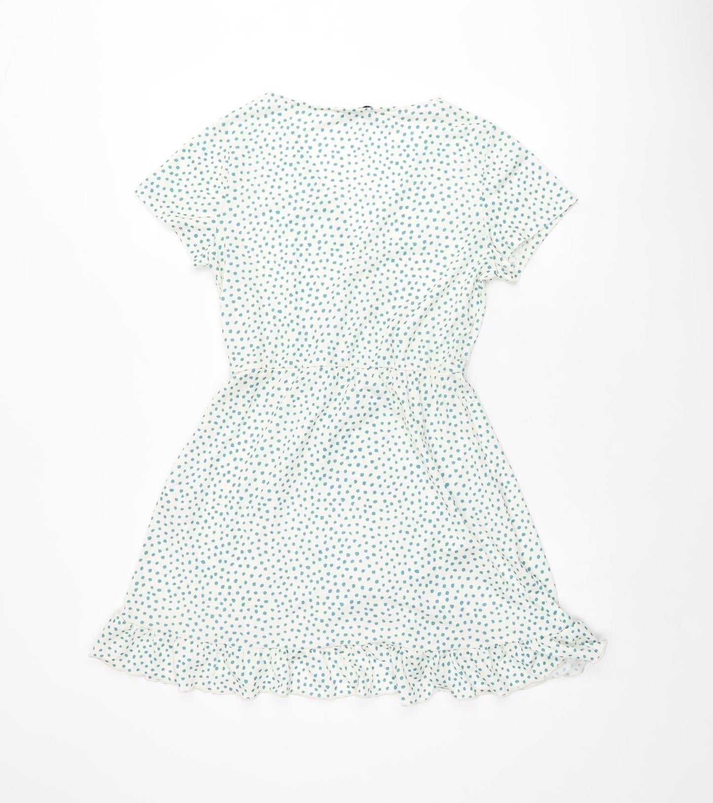 Pull&Bear Womens White Polka Dot Polyester Wrap Dress Size M V-Neck Pullover