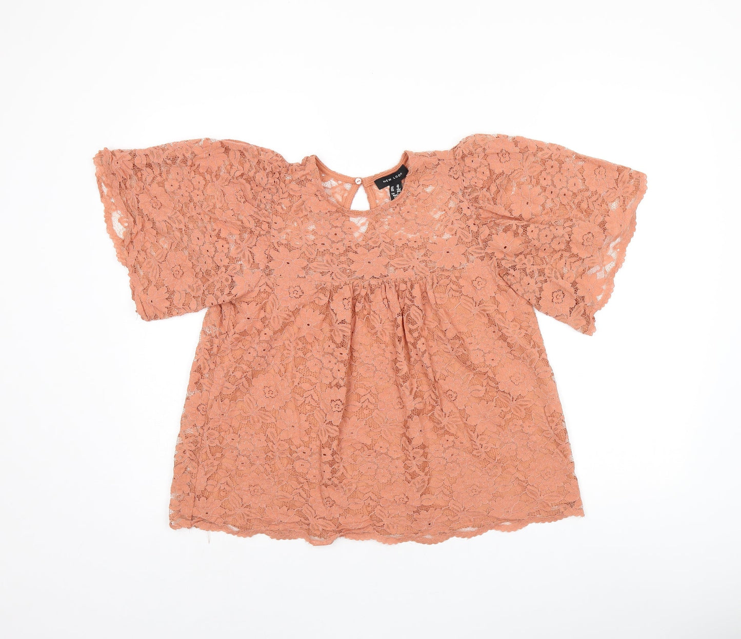 New Look Womens Pink Floral Polyamide Basic T-Shirt Size 10 Round Neck