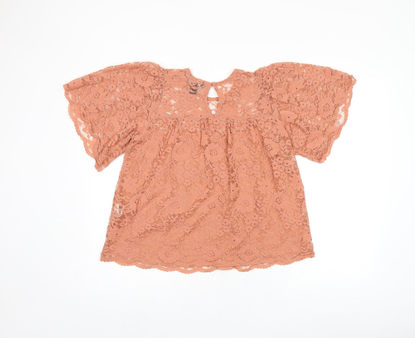 New Look Womens Pink Floral Polyamide Basic T-Shirt Size 10 Round Neck