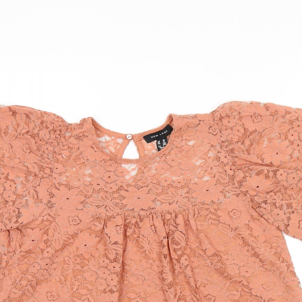 New Look Womens Pink Floral Polyamide Basic T-Shirt Size 10 Round Neck