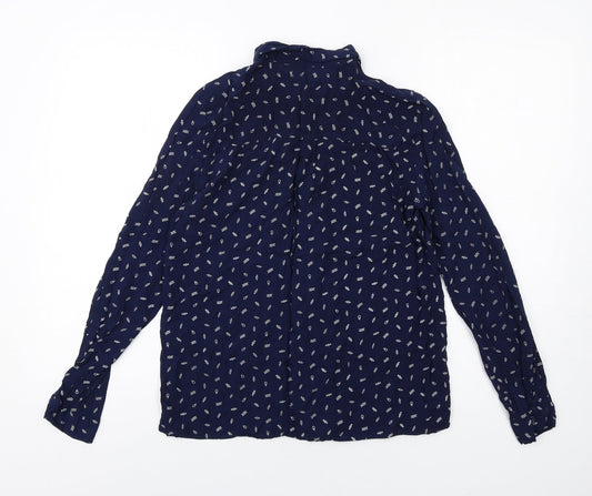Pull&Bear Womens Blue Geometric Cotton Basic Button-Up Size M Collared