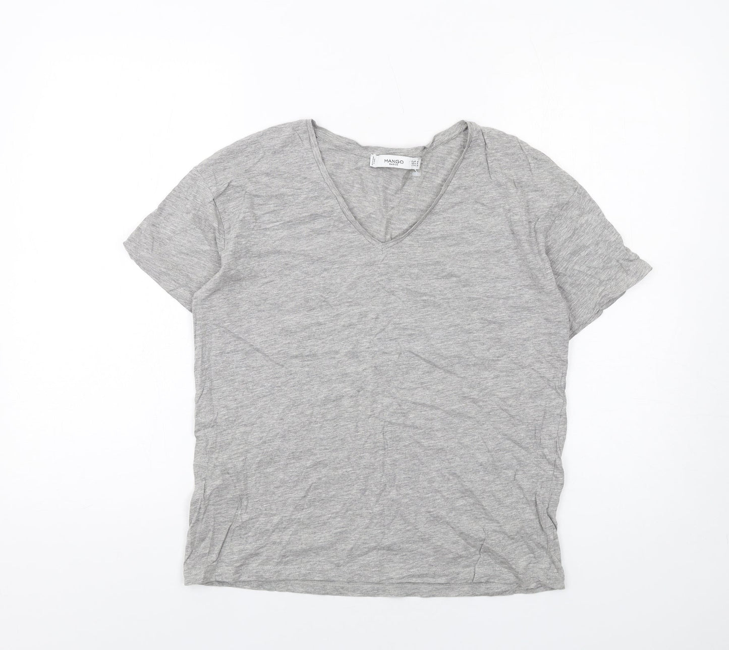 Mango Womens Grey Cotton Basic T-Shirt Size M V-Neck