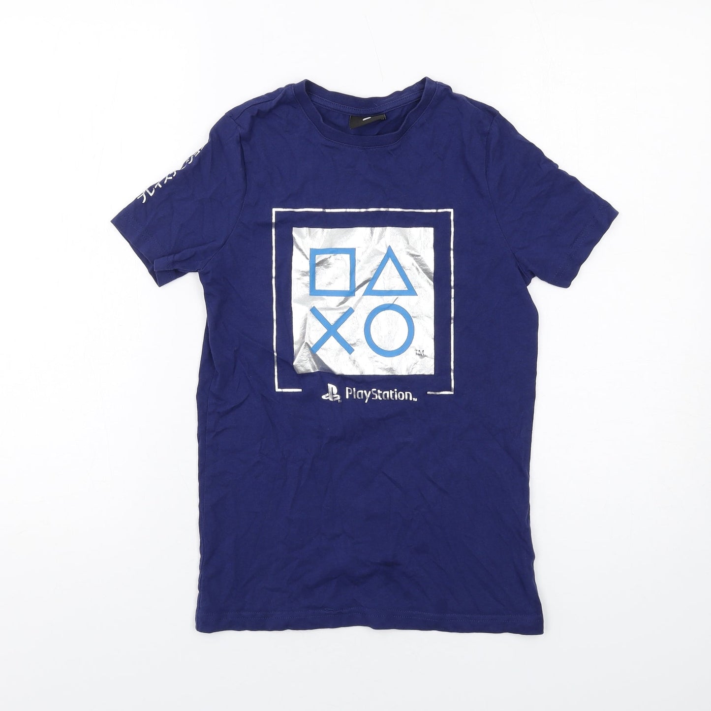 PlayStation Boys Blue Cotton Basic T-Shirt Size 9-10 Years Round Neck Pullover