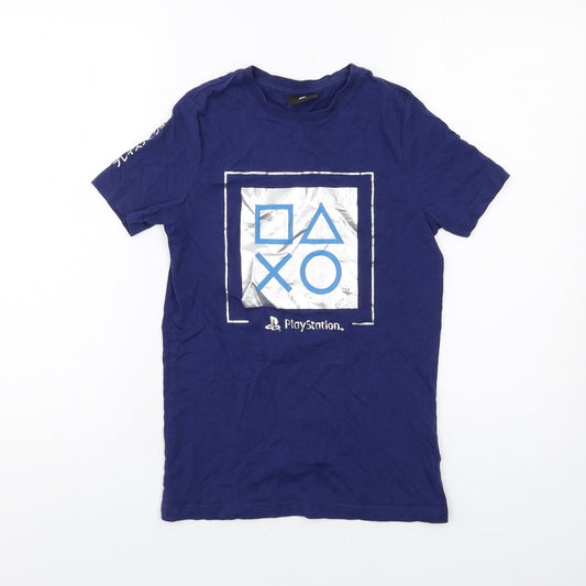 PlayStation Boys Blue Cotton Basic T-Shirt Size 9-10 Years Round Neck Pullover