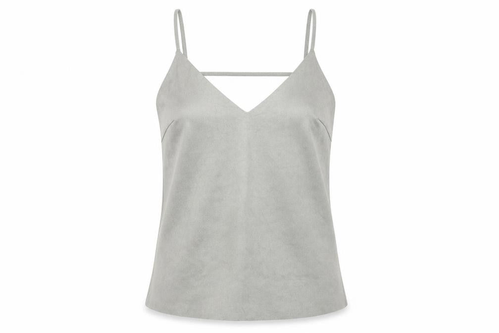 Glamorous Womens Grey Polyester Camisole T-Shirt Size S V-Neck - Suede Style