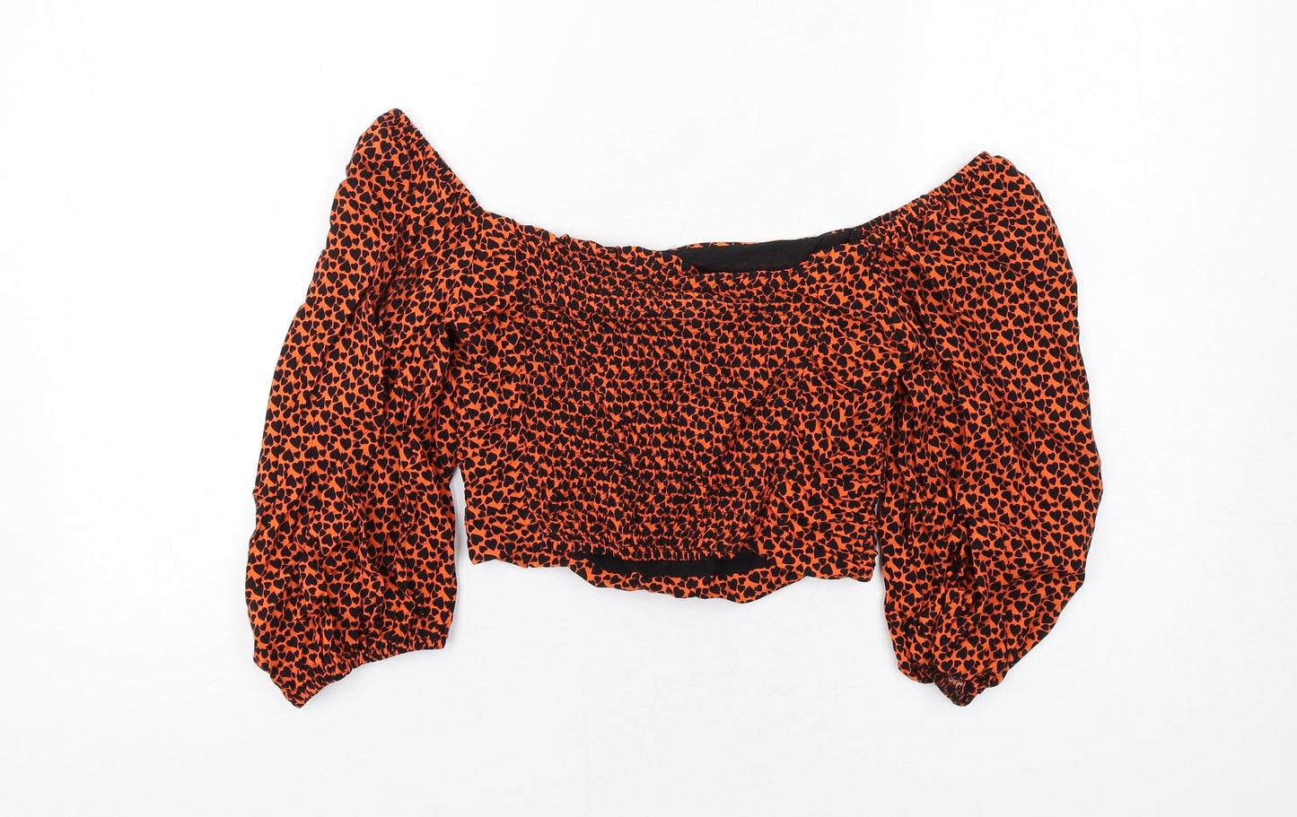 Topshop Womens Orange Geometric Viscose Basic T-Shirt Size 6 Square Neck