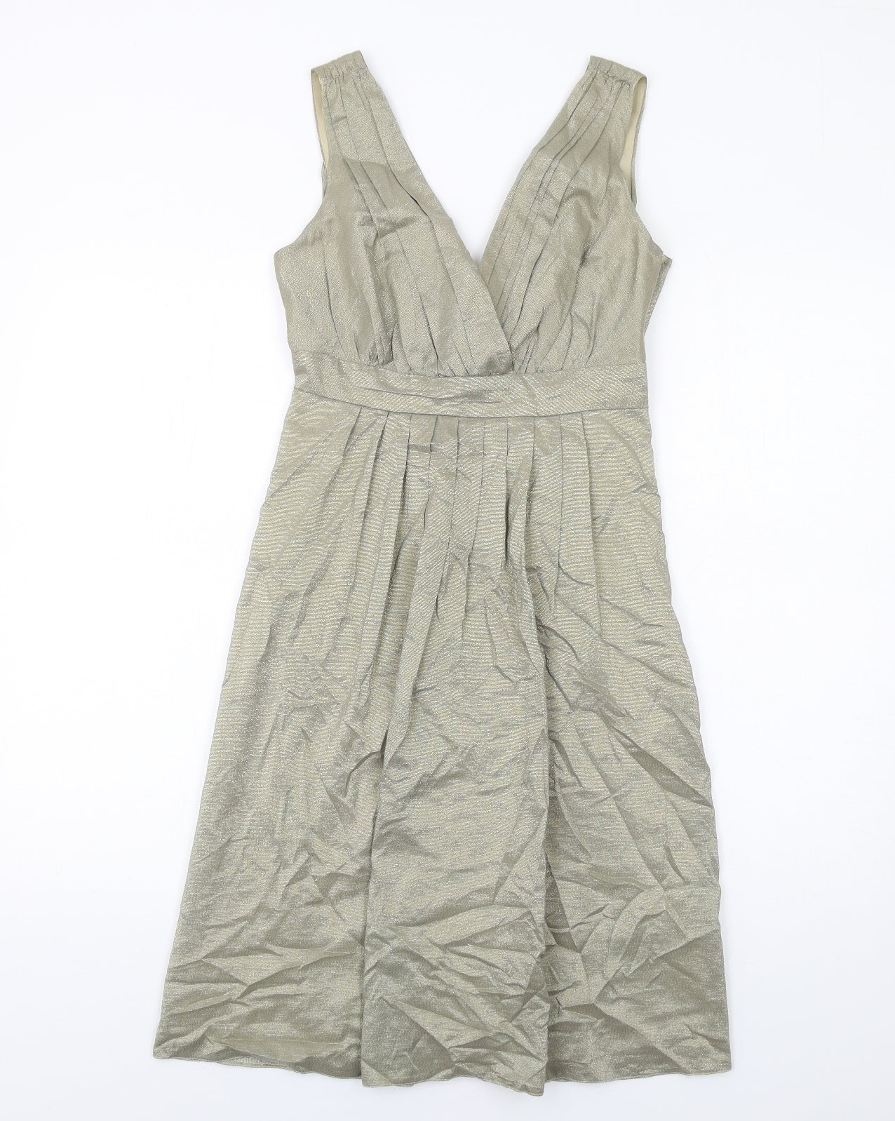 Warehouse Womens Gold Cotton A-Line Size 8 V-Neck Zip