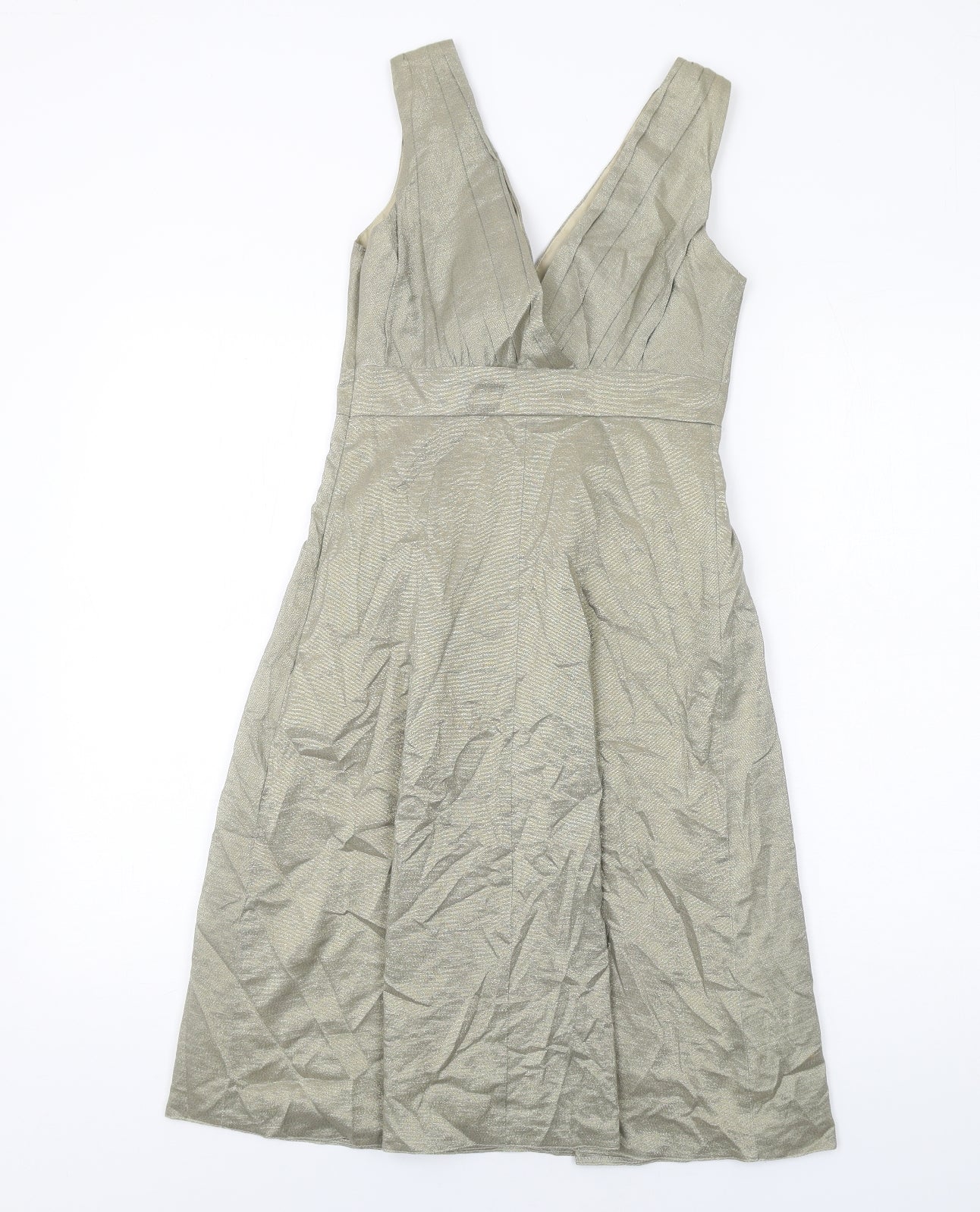 Warehouse Womens Gold Cotton A-Line Size 8 V-Neck Zip