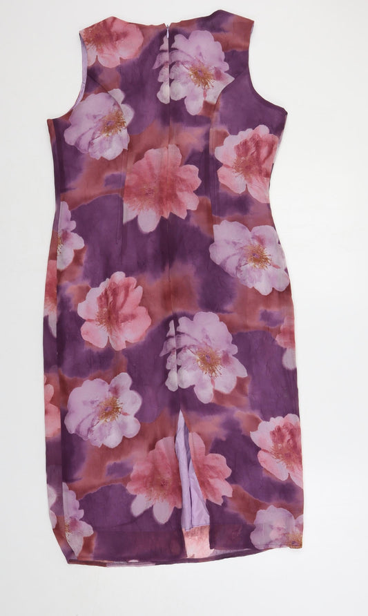 Moonlight Womens Purple Floral Polyester Pencil Dress Size 12 Round Neck Zip