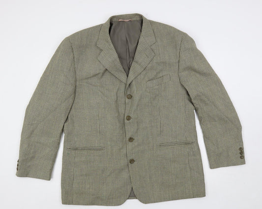 SCOTT Mens Green Geometric Polyester Jacket Blazer Size 44 Regular