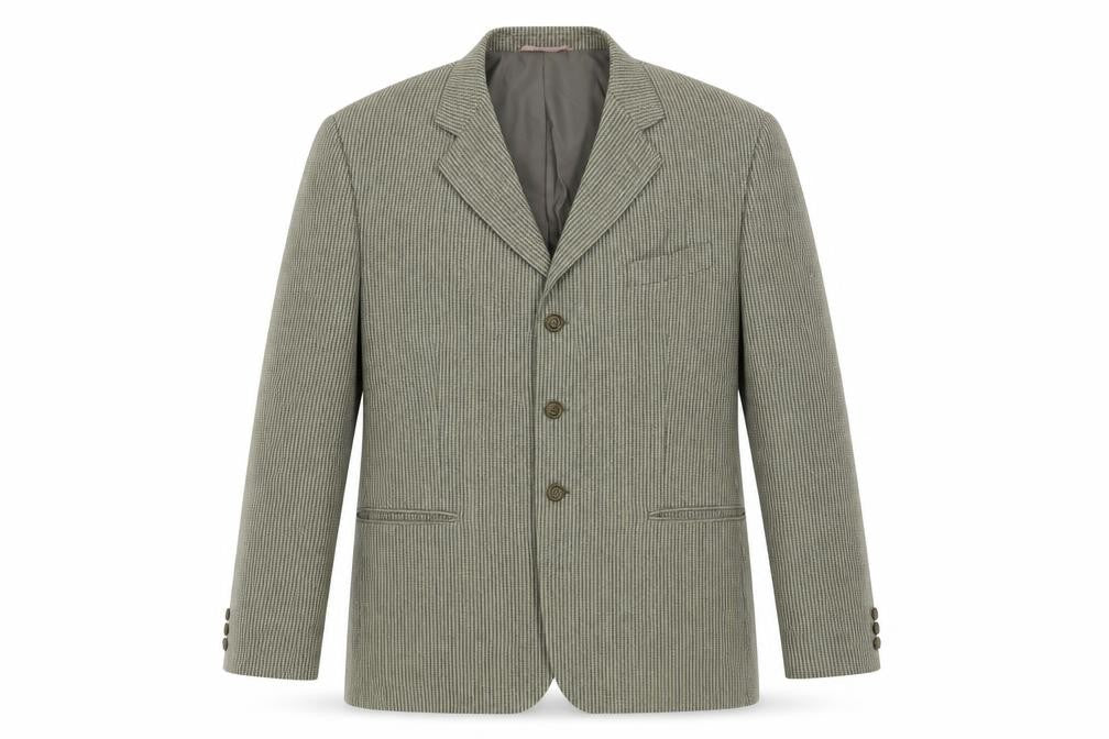 Front view of SCOTT men’s green geometric polyester jacket blazer, size 44, regular