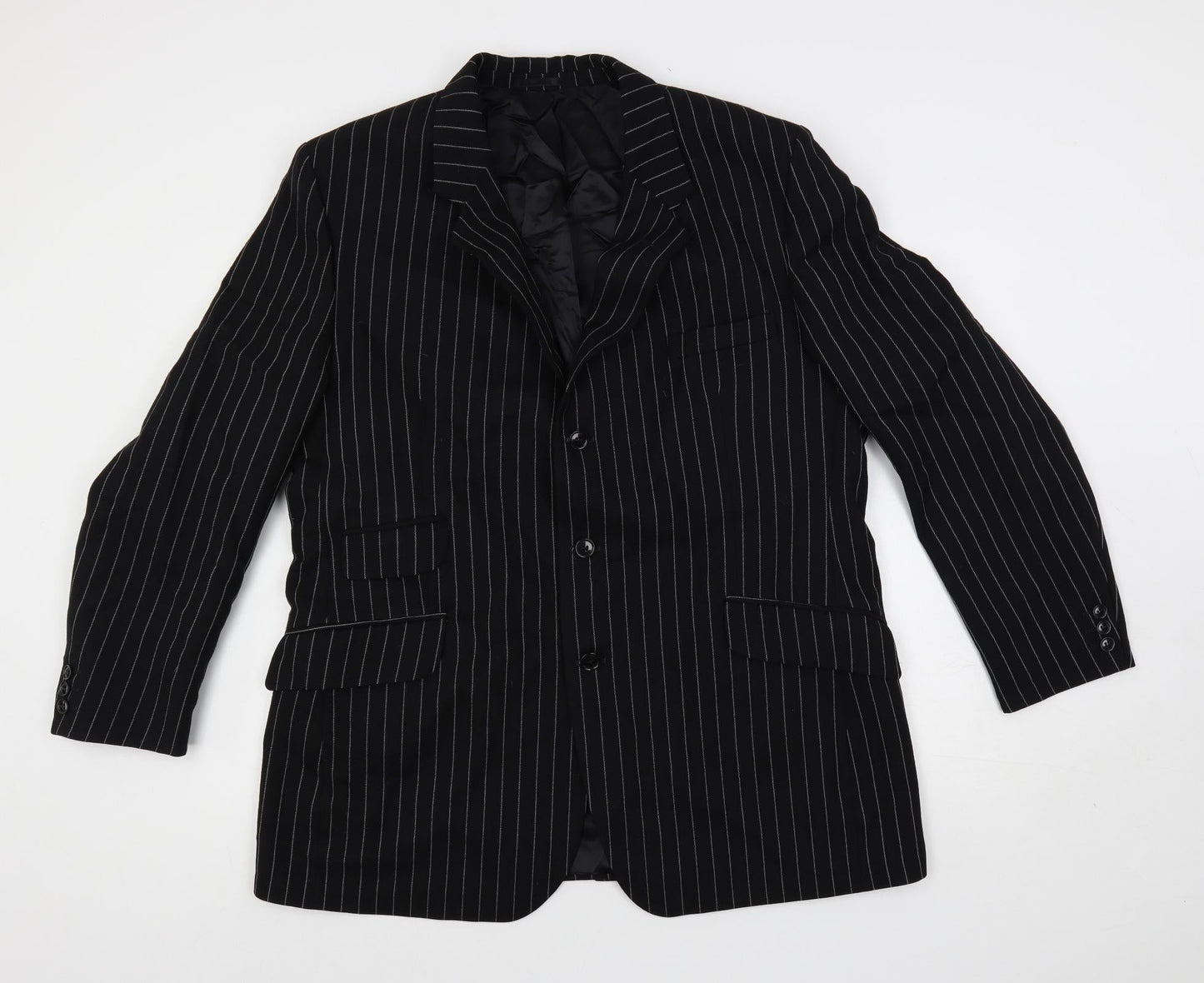 Horace Barton Mens Blue Striped Polyester Jacket Blazer Size 46 Regular