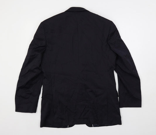 Racing Green Mens Blue Striped Polyester Jacket Suit Jacket Size 40 Regular