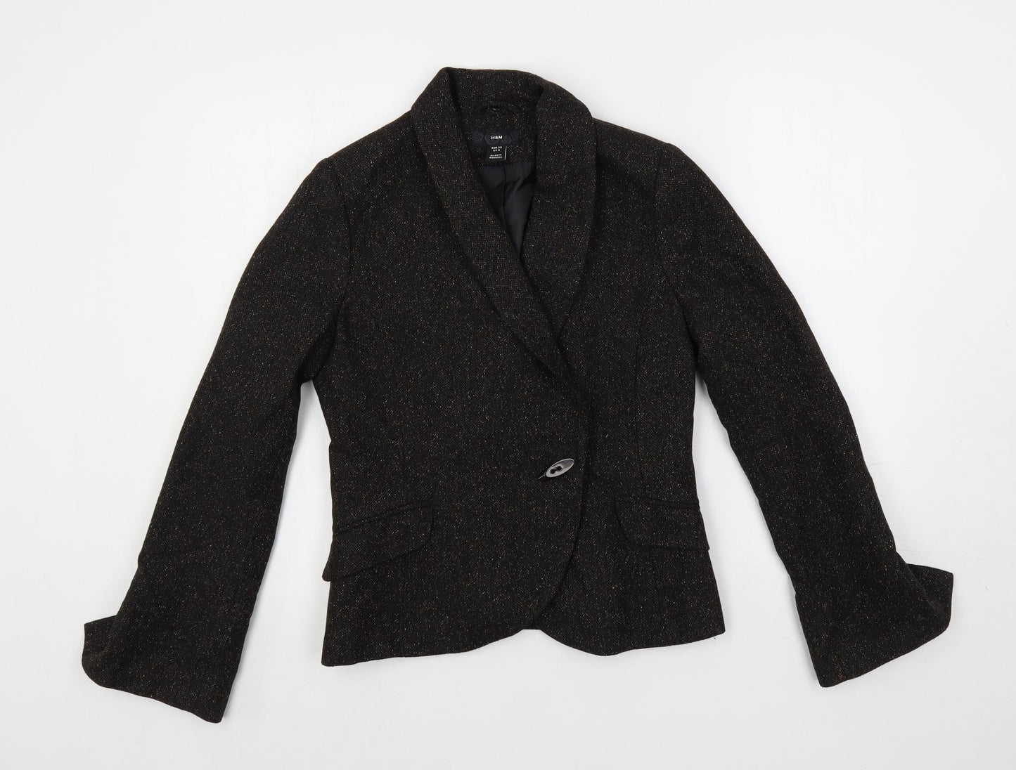 H&M Womens Brown Herringbone Jacket Blazer Size 10 Button