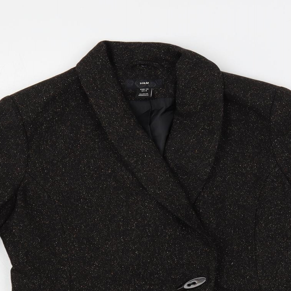 H&M Womens Brown Herringbone Jacket Blazer Size 10 Button