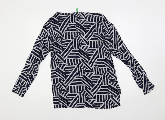 United Colors of Benetton Womens Blue Geometric Viscose Basic Blouse Size S Boat Neck
