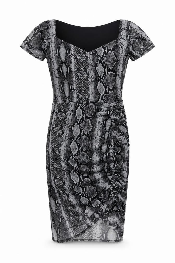 PRETTYLITTLETHING Womens Grey Animal Print Polyester Bodycon Size 10 V-Neck Pullover - Snake Print