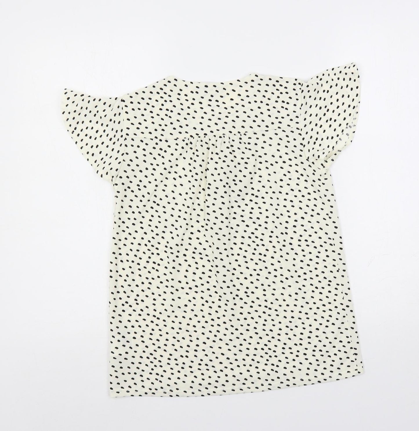 H&M Womens Ivory Animal Print Polyester Basic Blouse Size XS Round Neck