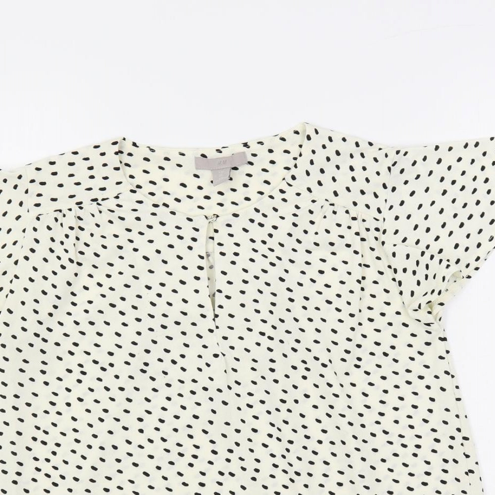 H&M Womens Ivory Animal Print Polyester Basic Blouse Size XS Round Neck