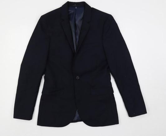 Topman Mens Blue Polyester Jacket Suit Jacket Size 36 Regular