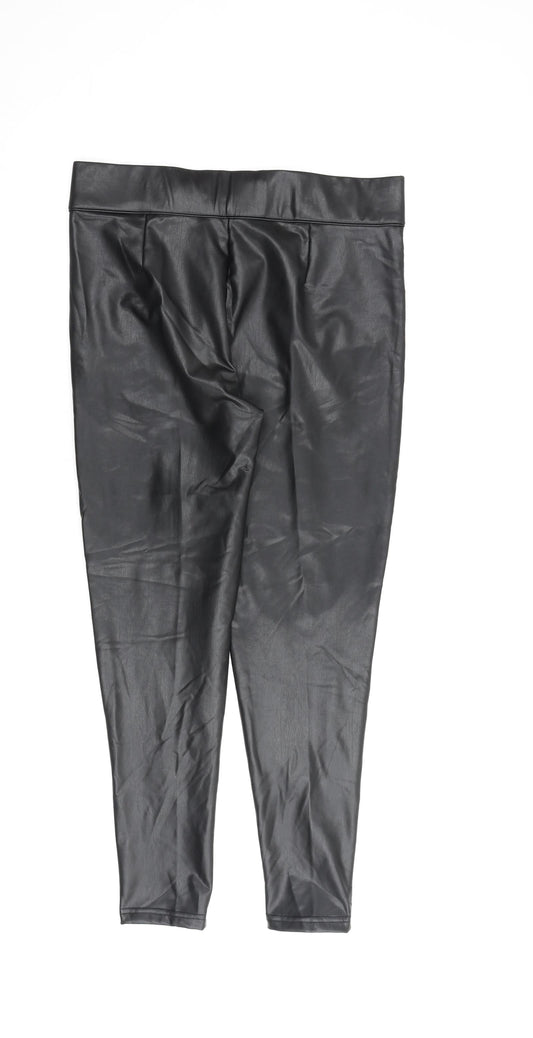 Marks and Spencer Womens Black Polyurethane Trousers Size 14 L27 in Regular