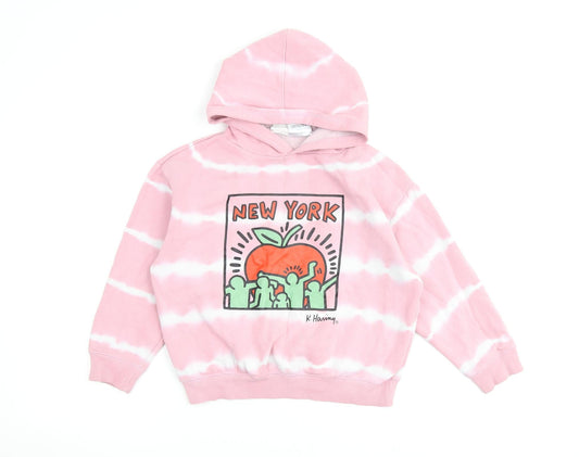 Cotton On Girls Pink Striped Cotton Pullover Hoodie Size 9-10 Years Pullover