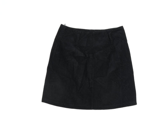 Denim & Co. Womens Black Cotton A-Line Skirt Size 8 Zip