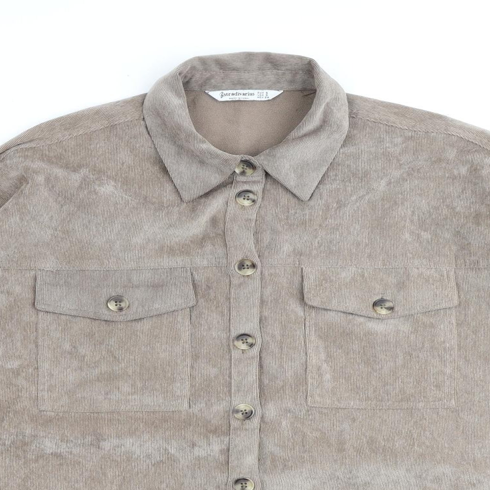 Stradivarius Womens Brown Cotton Basic Button-Up Size S Collared