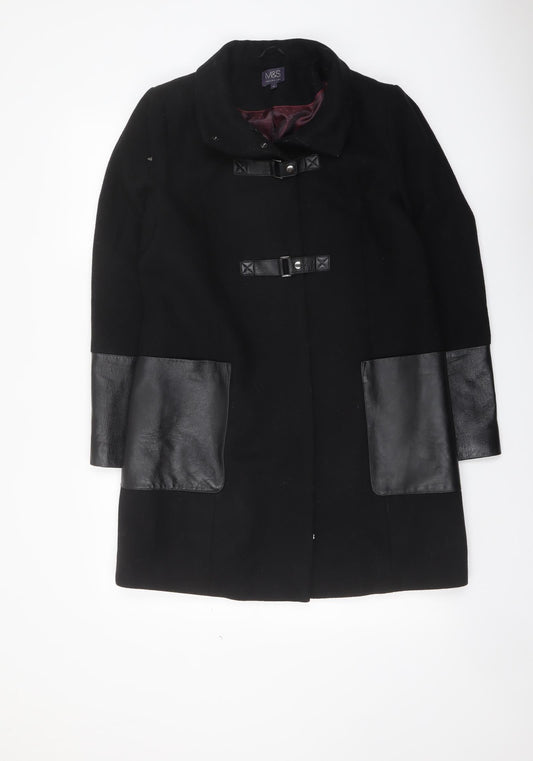 Marks and Spencer Womens Black Overcoat Coat Size 12 Zip