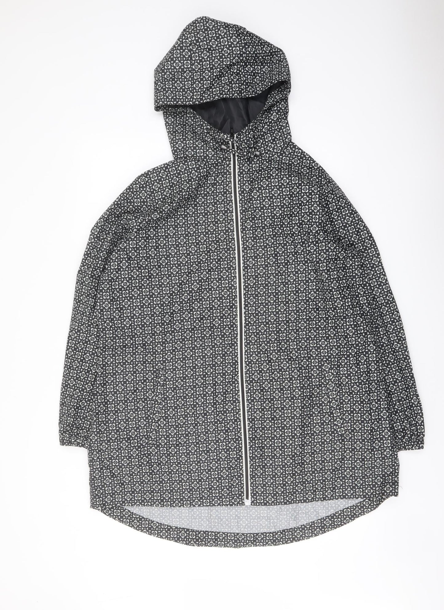 Marks and Spencer Womens Black Geometric Rain Coat Coat Size L Zip