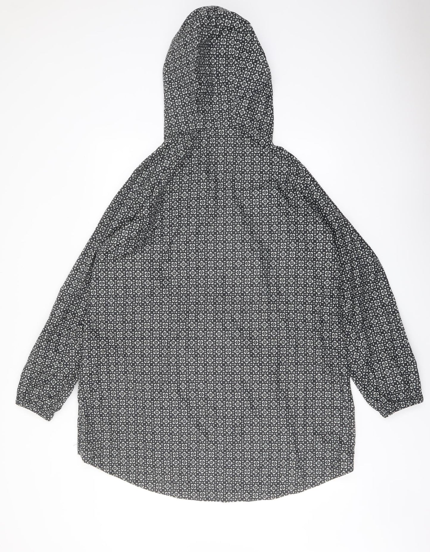 Marks and Spencer Womens Black Geometric Rain Coat Coat Size L Zip
