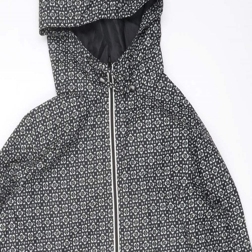 Marks and Spencer Womens Black Geometric Rain Coat Coat Size L Zip