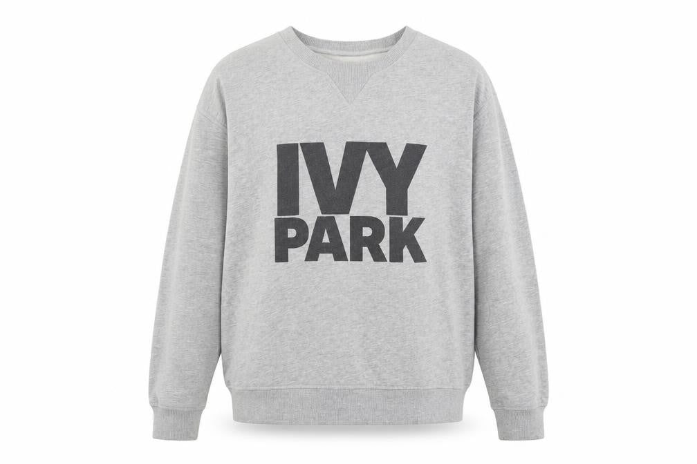 Front view of IVY PARK women’s grey cotton pullover sweatshirt, size S, pullover