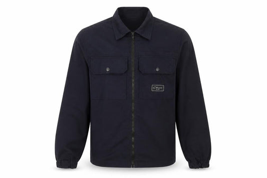 Front view of Closure men’s blue jacket, size XS, zip