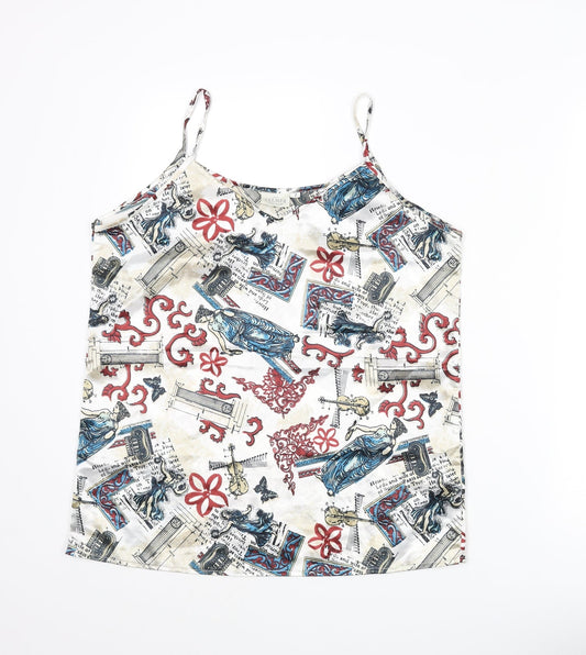 Falmer Womens Multicoloured Geometric Polyester Camisole Blouse Size 6 Scoop Neck - Music Print