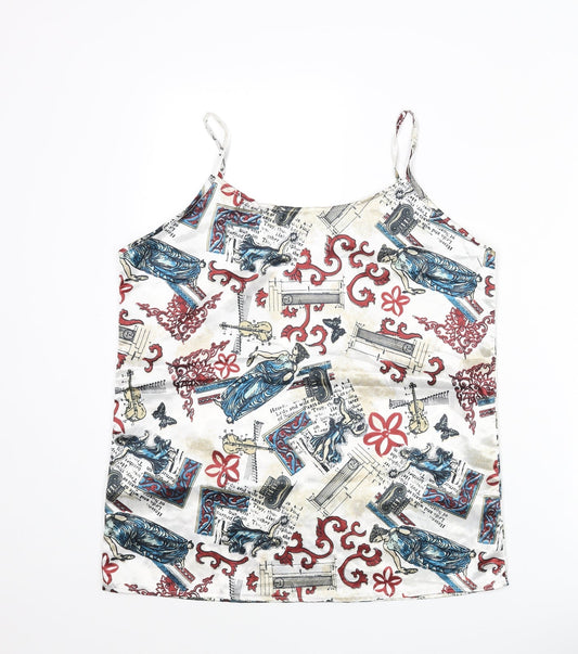 Falmer Womens Multicoloured Geometric Polyester Camisole Blouse Size 6 Scoop Neck - Music Print