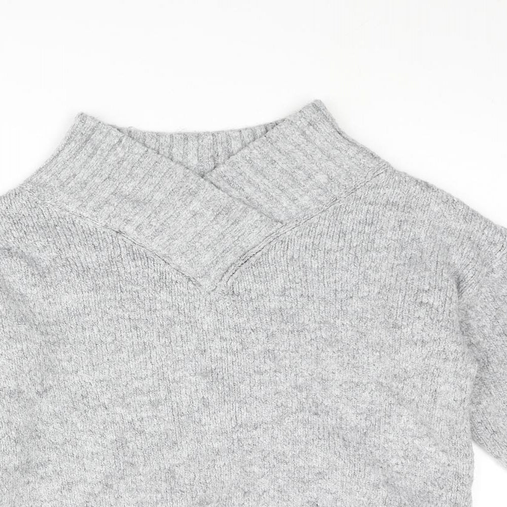 NEXT Womens Grey V-Neck Acrylic Pullover Jumper Size S