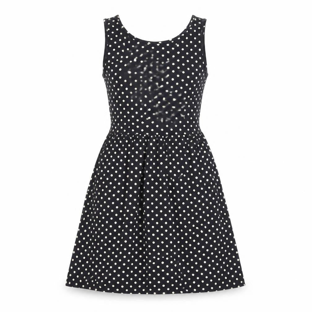 Front view of Only women’s black polka dot polyester a-line, size S, round neck pullover