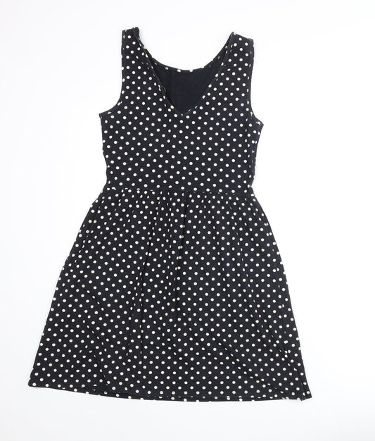 Only Womens Black Polka Dot Polyester A-Line Size S Round Neck Pullover