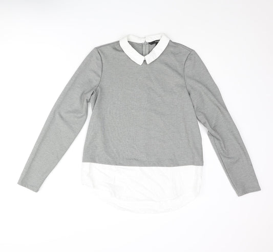VERO MODA Womens Grey Polyester Basic Blouse Size M Collared