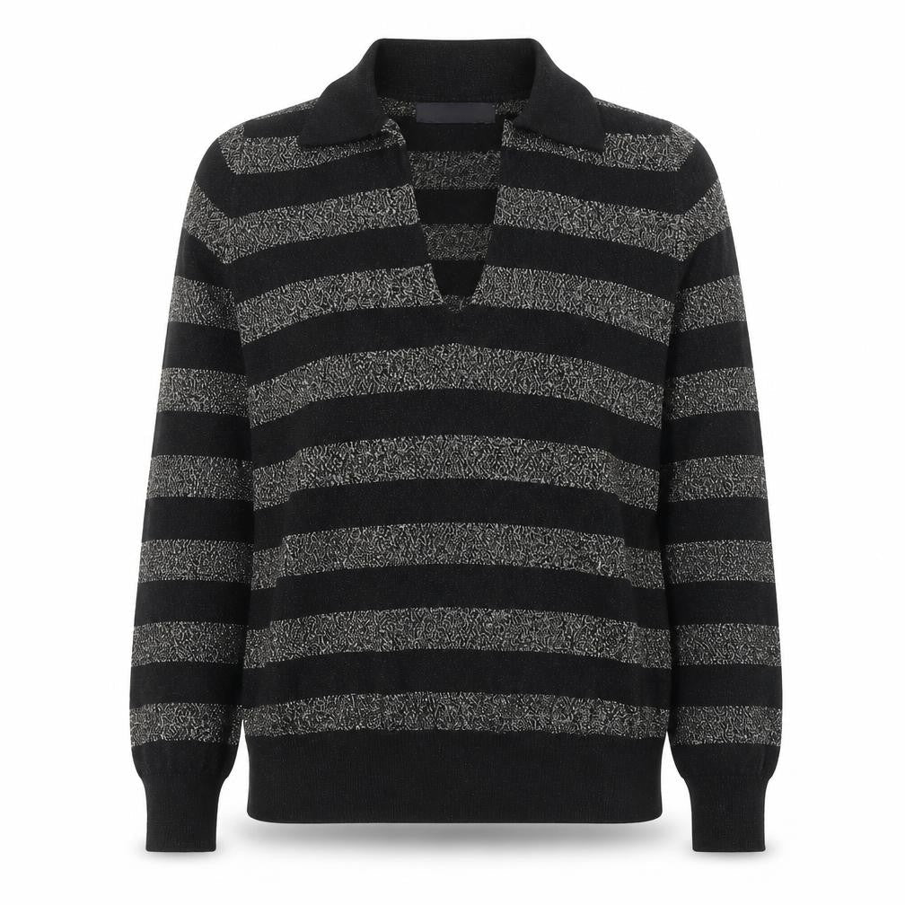 Marks and Spencer Womens Black Collared Striped Viscose Pullover Jumper Size S