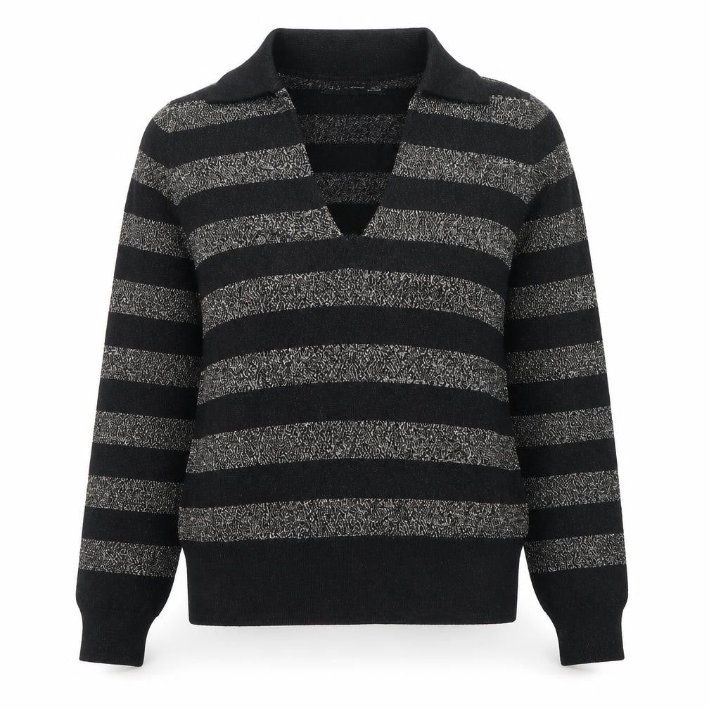 Marks and Spencer Womens Black Collared Striped Viscose Pullover Jumper Size S