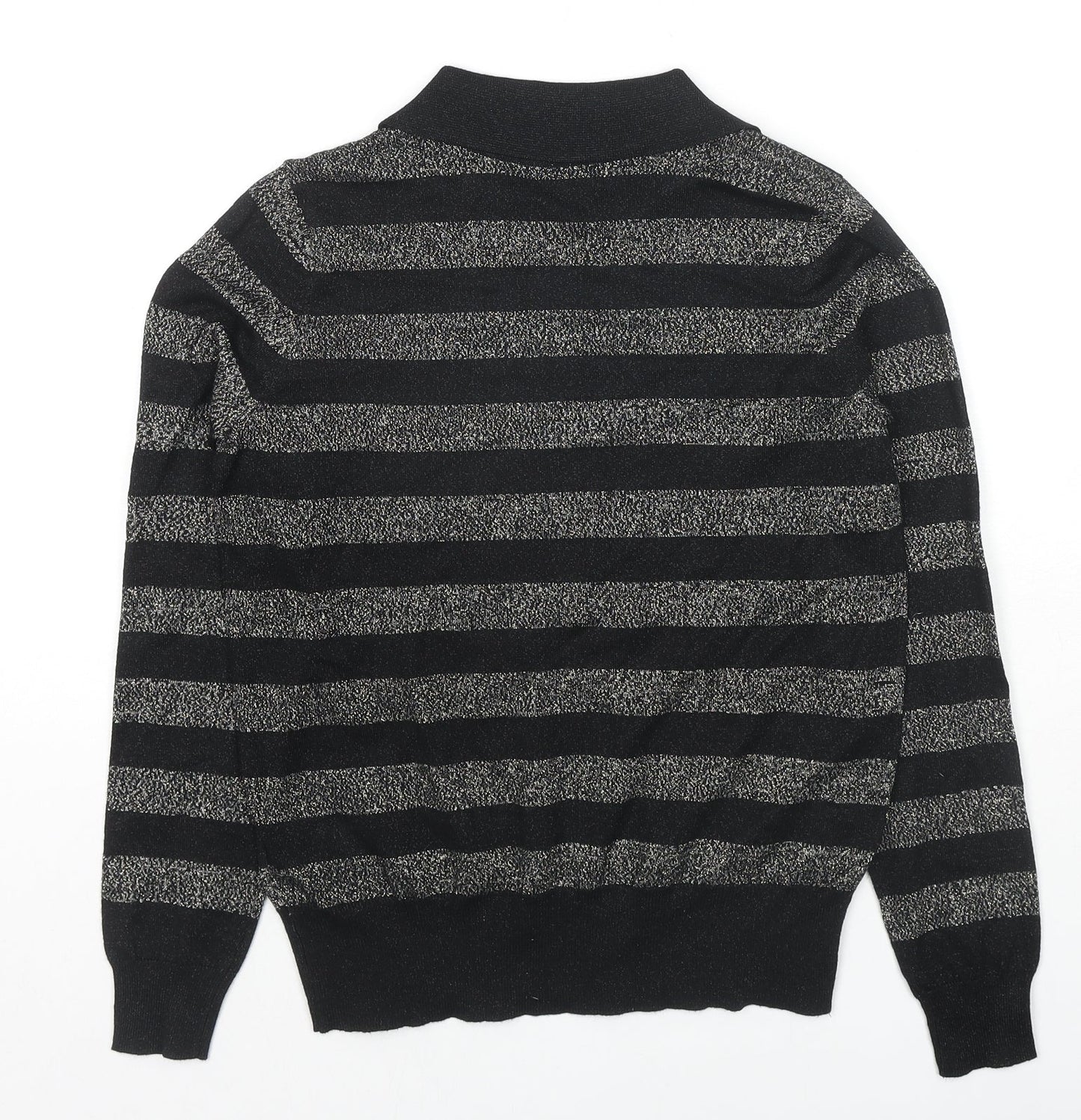 Marks and Spencer Womens Black Collared Striped Viscose Pullover Jumper Size XS