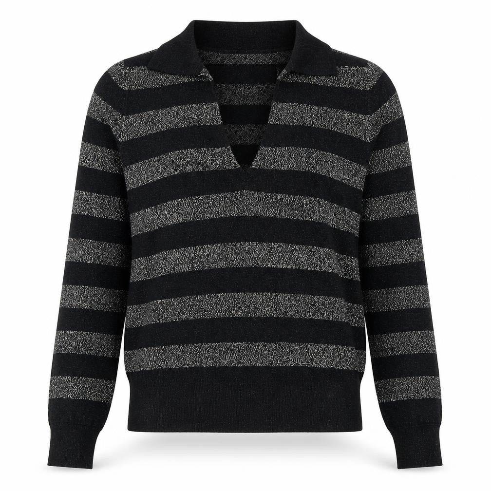 Marks and Spencer Womens Black Collared Striped Viscose Pullover Jumper Size S