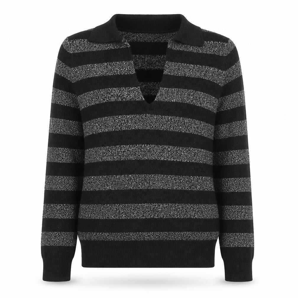 Marks and Spencer Womens Black Collared Striped Viscose Pullover Jumper Size S